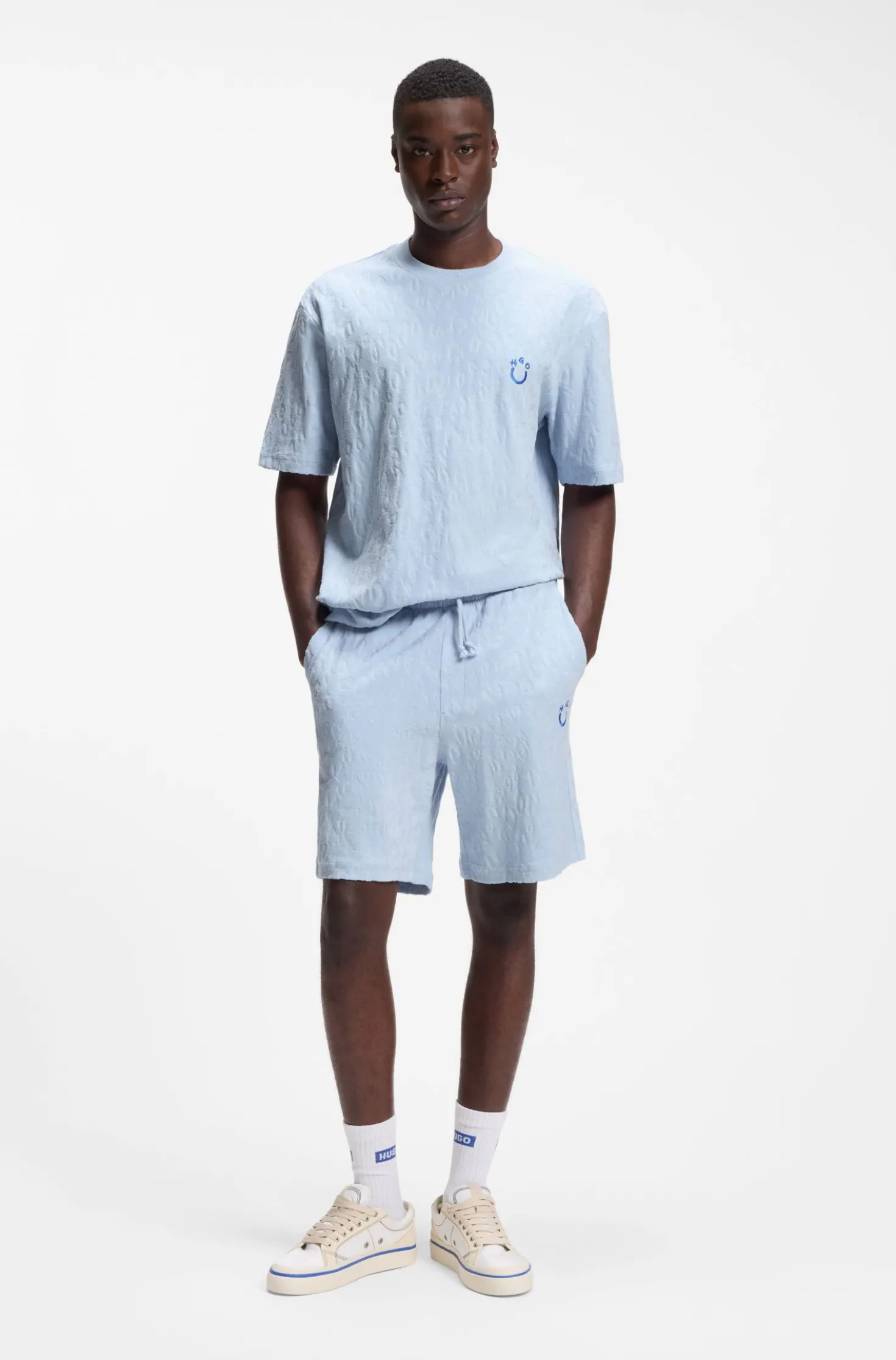 Cotton-towelling shorts with leopard jacquard