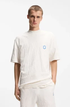 Cotton-towelling T-shirt with Happy HUGO