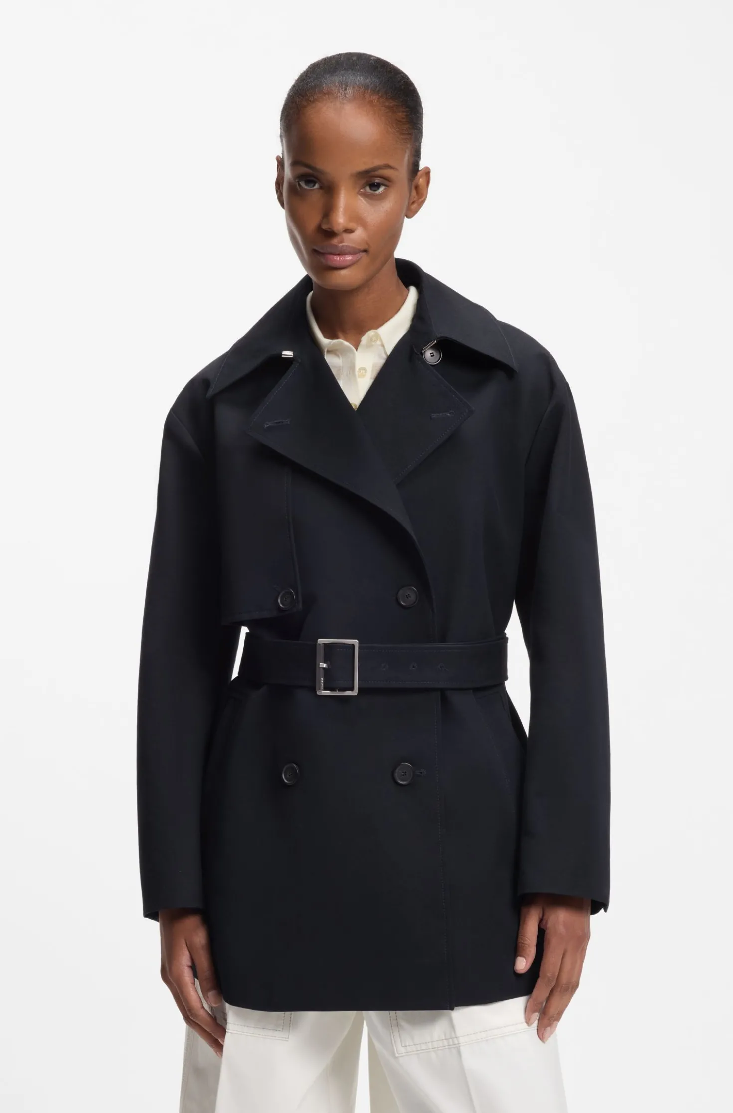 Cotton trench coat with buckled belt