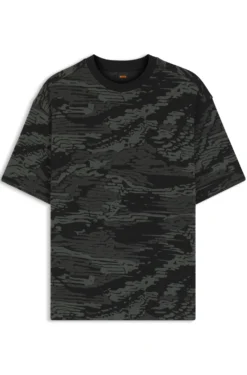 Cotton T-shirt with camouflage jacquard