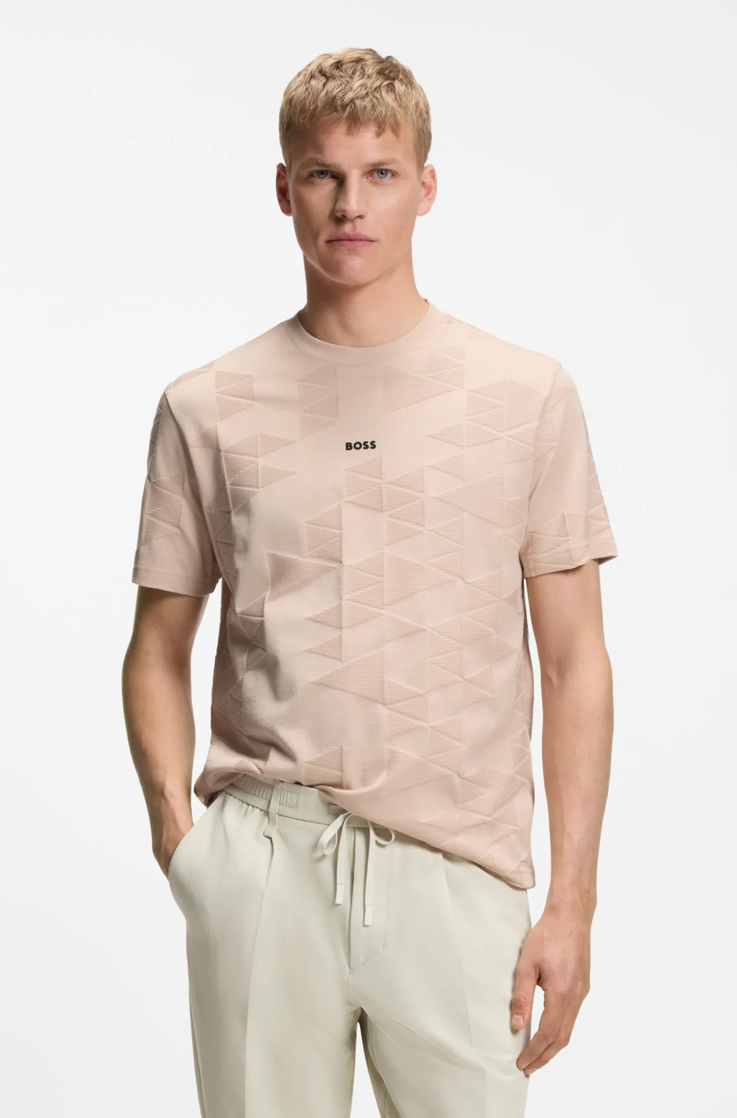 Cotton T-shirt with 3D-jacquard pattern