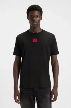 Cotton T-shirt with red woven logo label