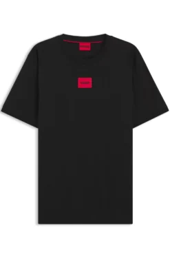 Cotton T-shirt with red woven logo label