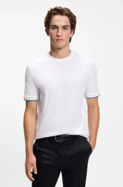 Cotton T-shirt with tipped sleeve cuffs