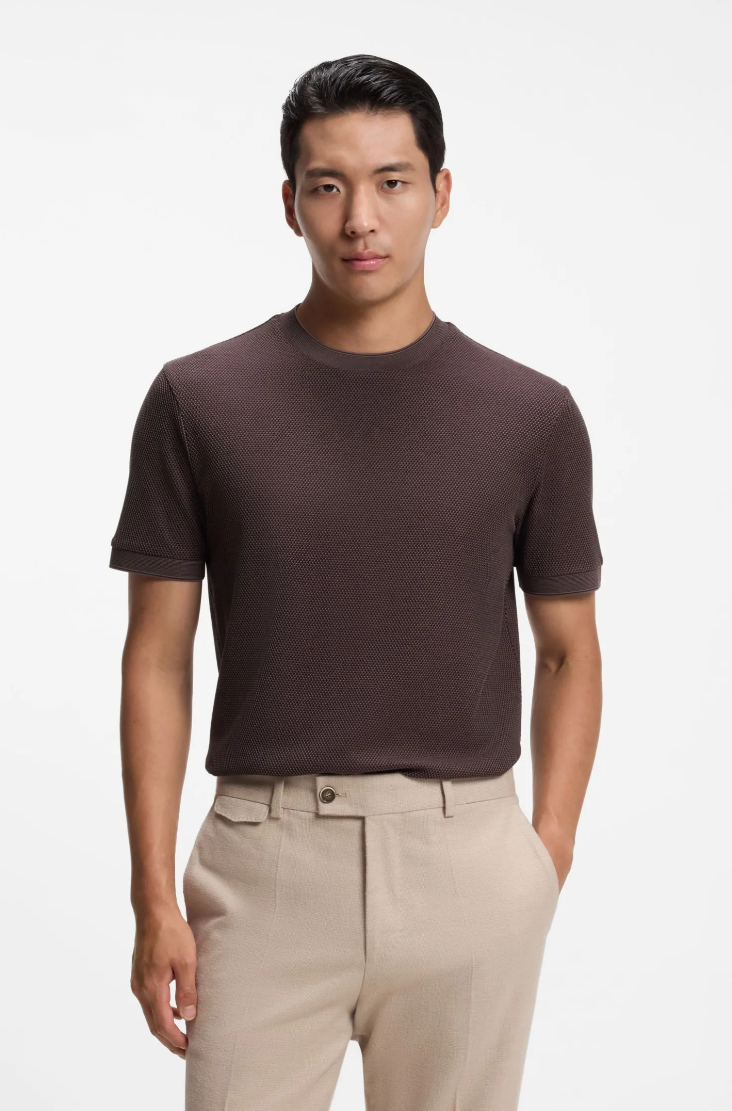 Cotton T-shirt with two-tone piqué structure