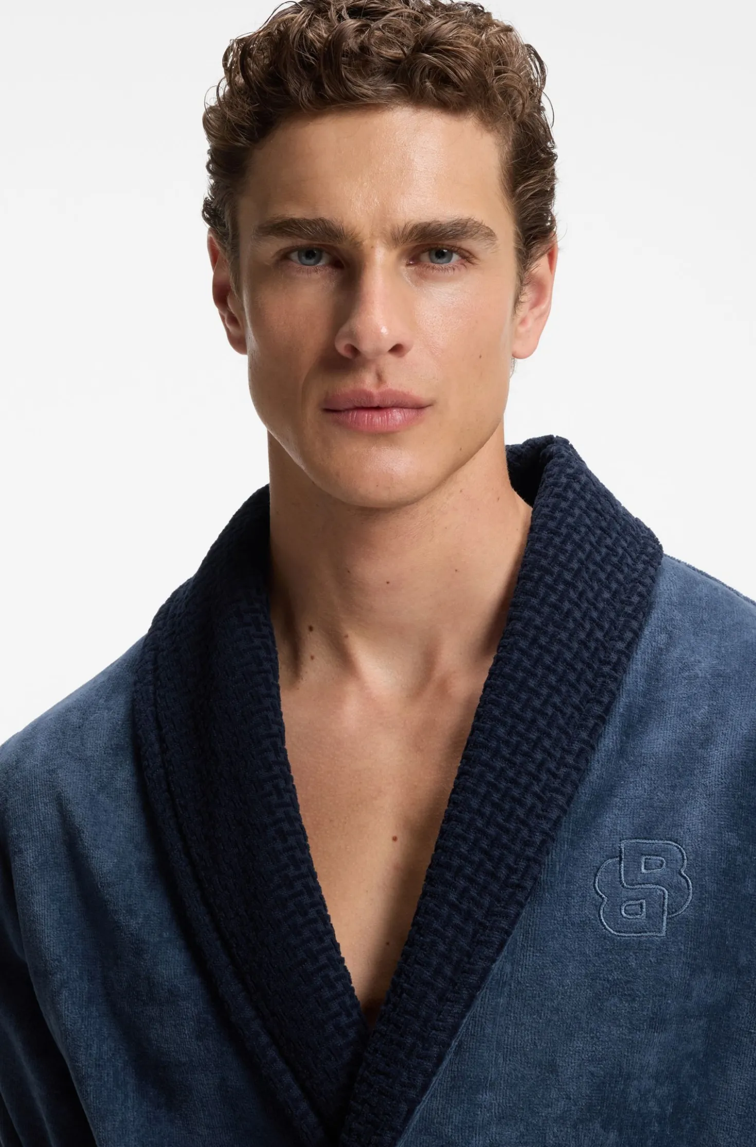 Cotton velvet dressing gown with Double B monogram