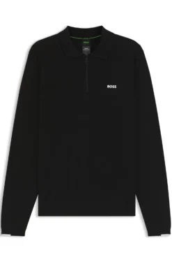 Cotton zip-neck sweater with contrast logo