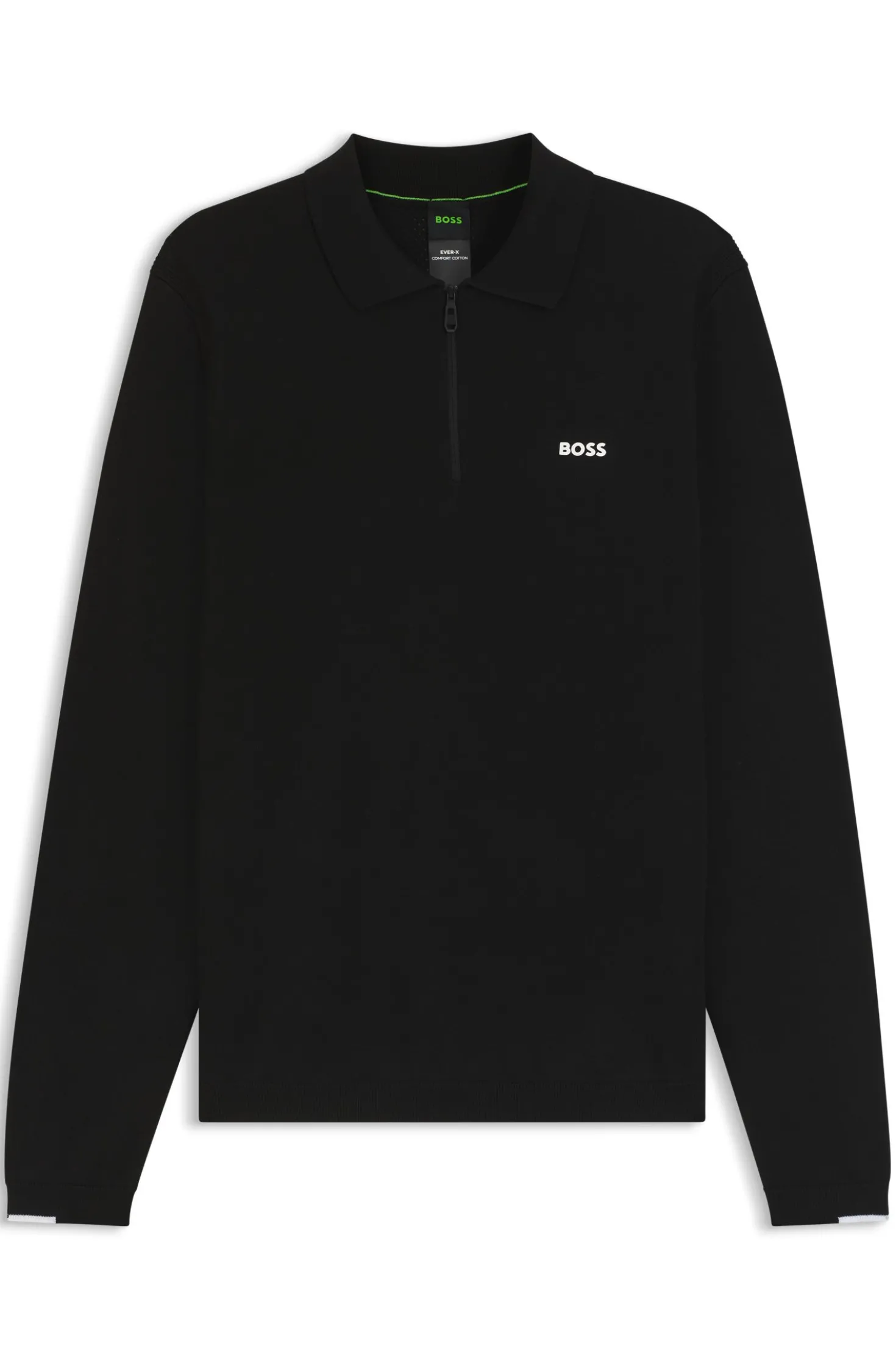 Cotton zip-neck sweater with contrast logo