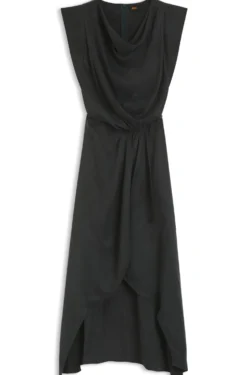 Cowl-neck dress with wrap skirt