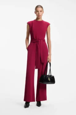 Crepe jumpsuit with belt