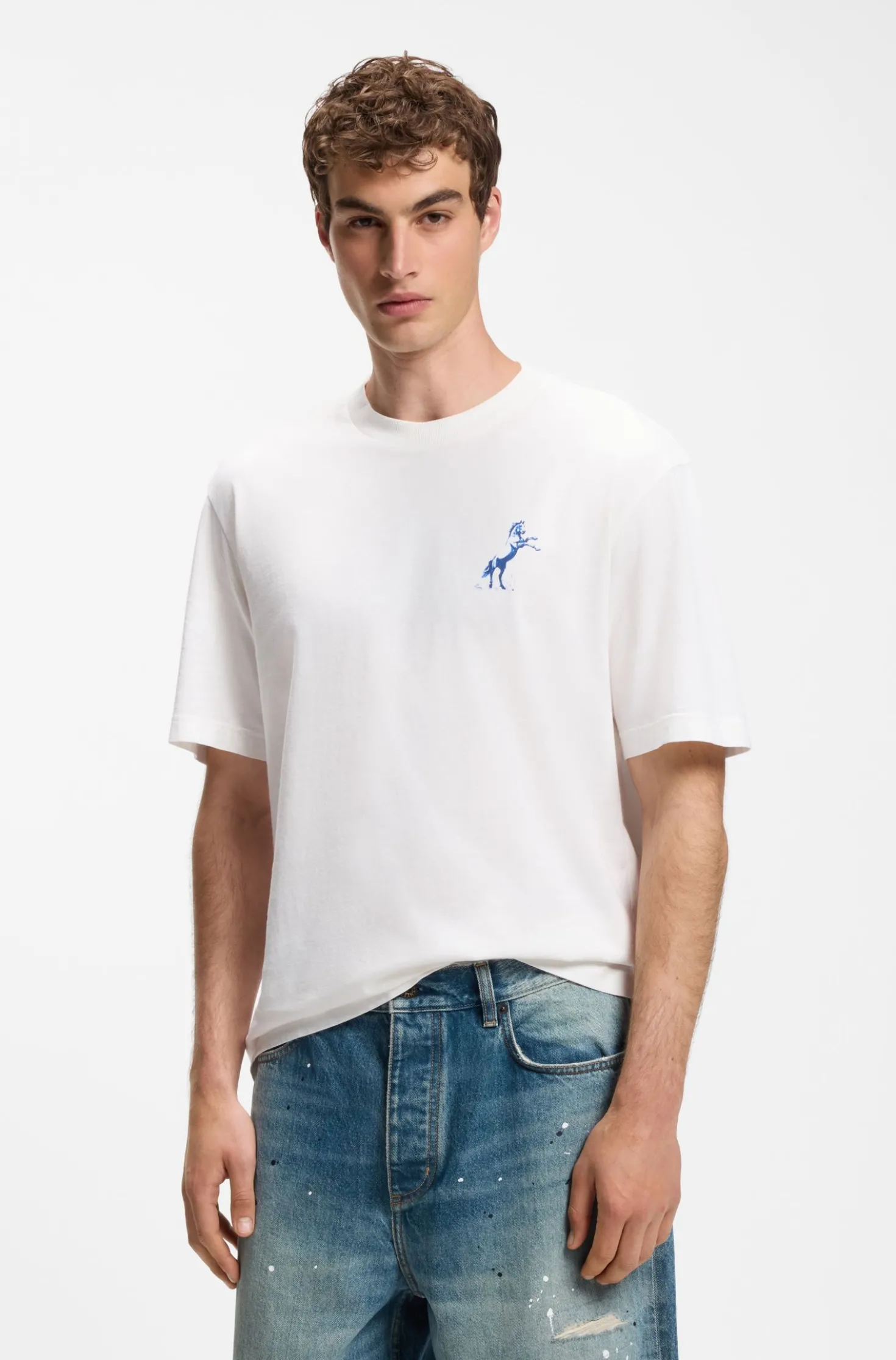 Crew-neck cotton T-shirt with desert print