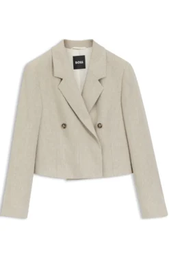 Cropped blazer in a herringbone-patterned linen blend
