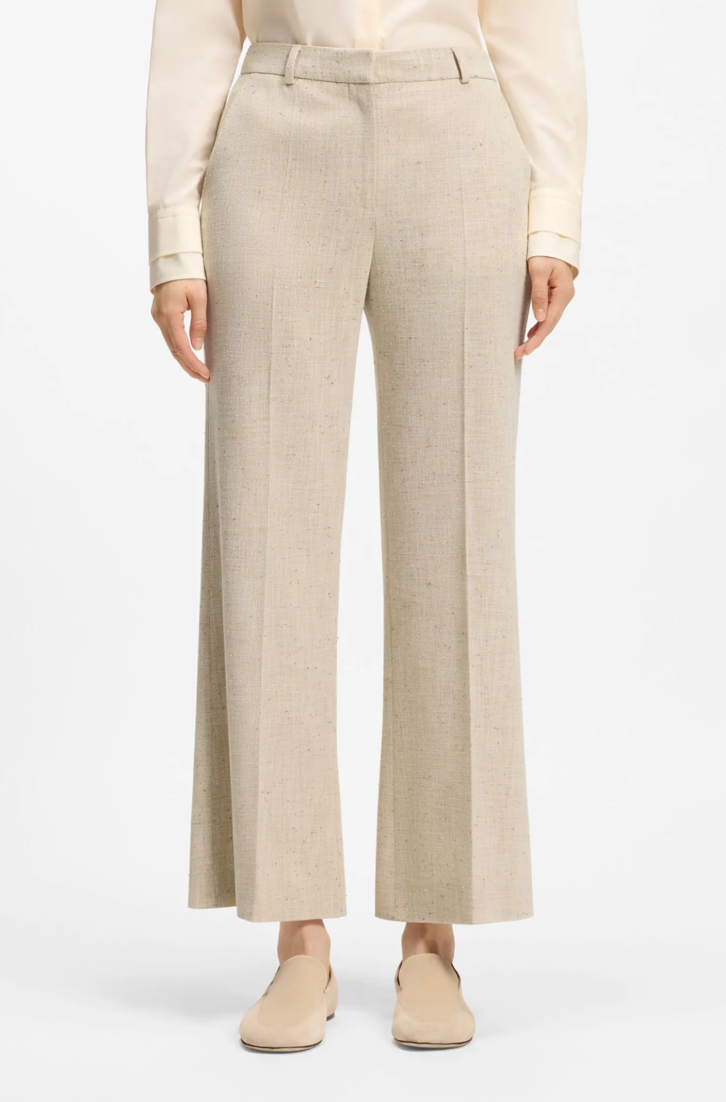 Cropped flared-fit trousers in a slub weave