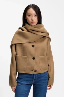 Cropped oversized-fit jacket with detachable scarf
