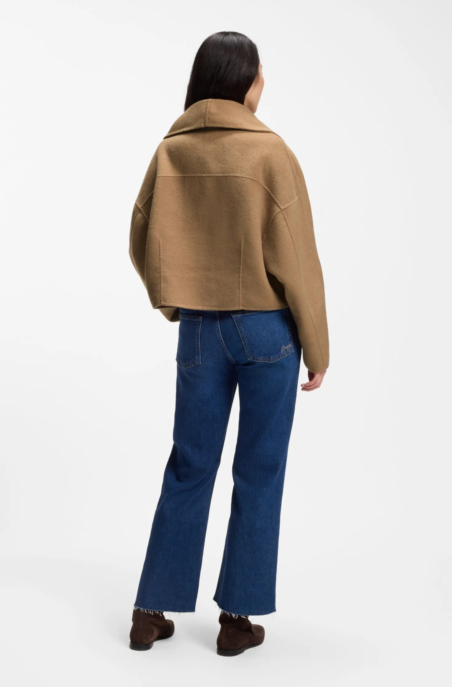 Cropped oversized-fit jacket with detachable scarf