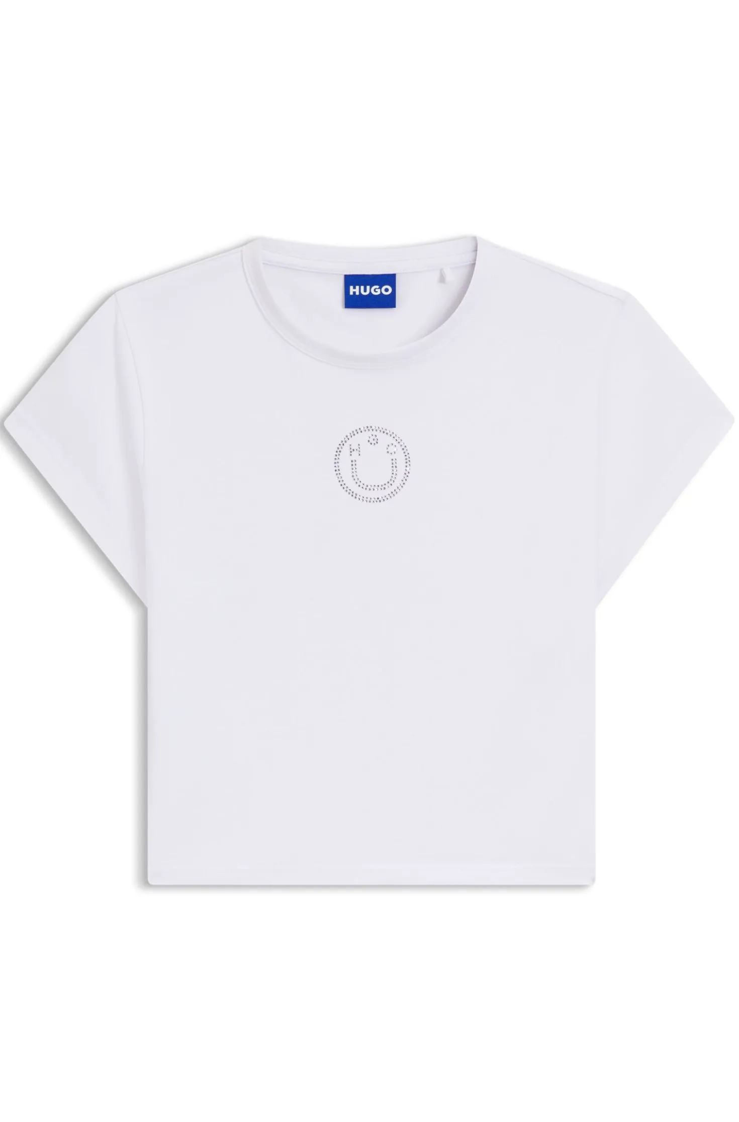 Cropped stretch-cotton T-shirt with rhinestone Happy HUGO logo