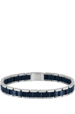 Cuff in silver-tone and blue-plated steel