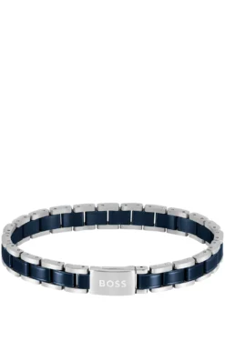 Cuff in silver-tone and blue-plated steel