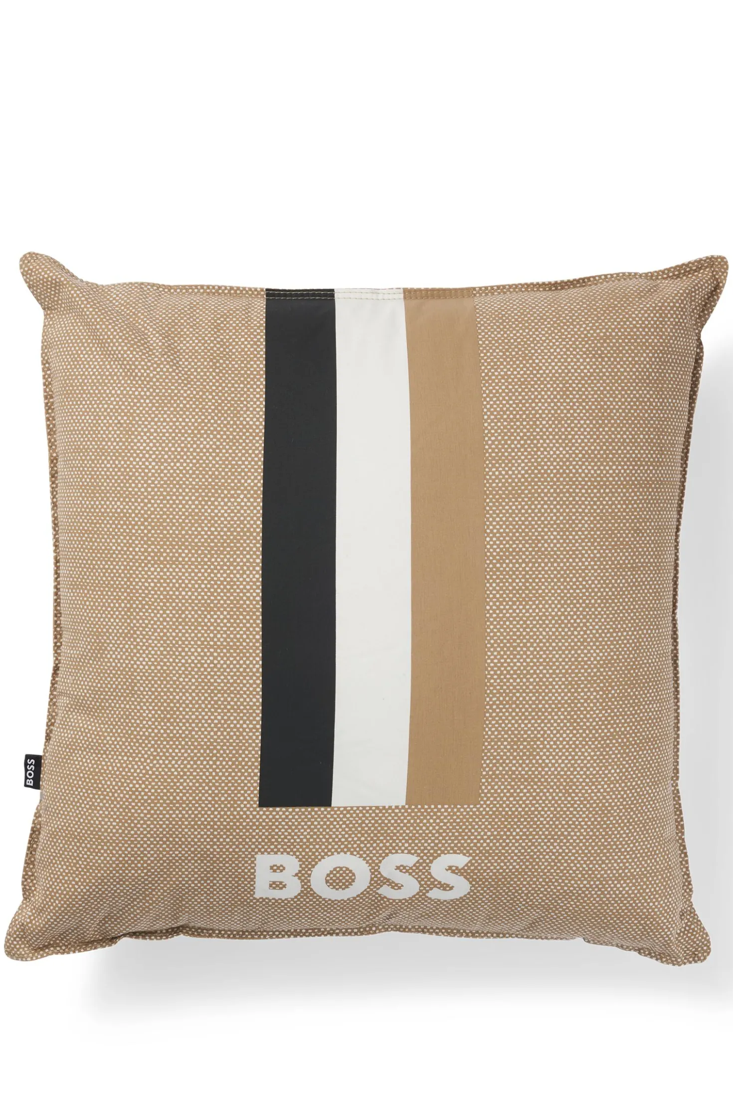 Cushion with signature stripe and logo