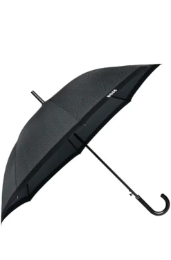 Dark-grey herringbone city umbrella with faux-leather handle