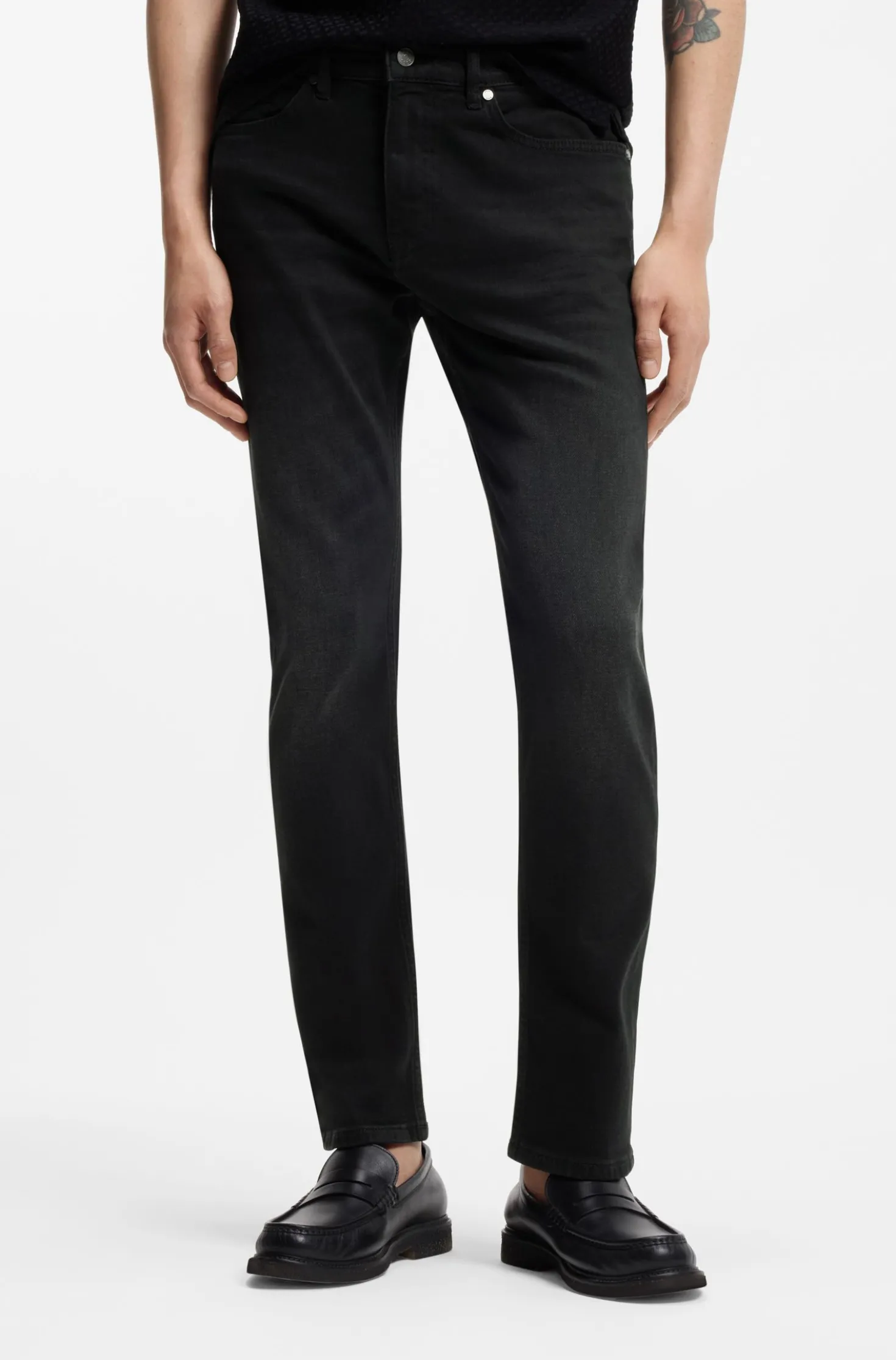 Delaware slim-fit jeans in deep-black stretch denim