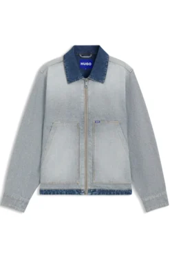 Denim jacket with inside-out styling