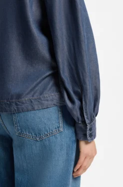 Denim-look blouse with scarf detail