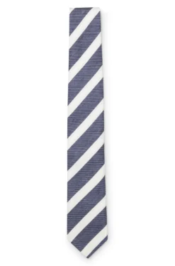 Diagonal-stripe tie in linen-silk jacquard