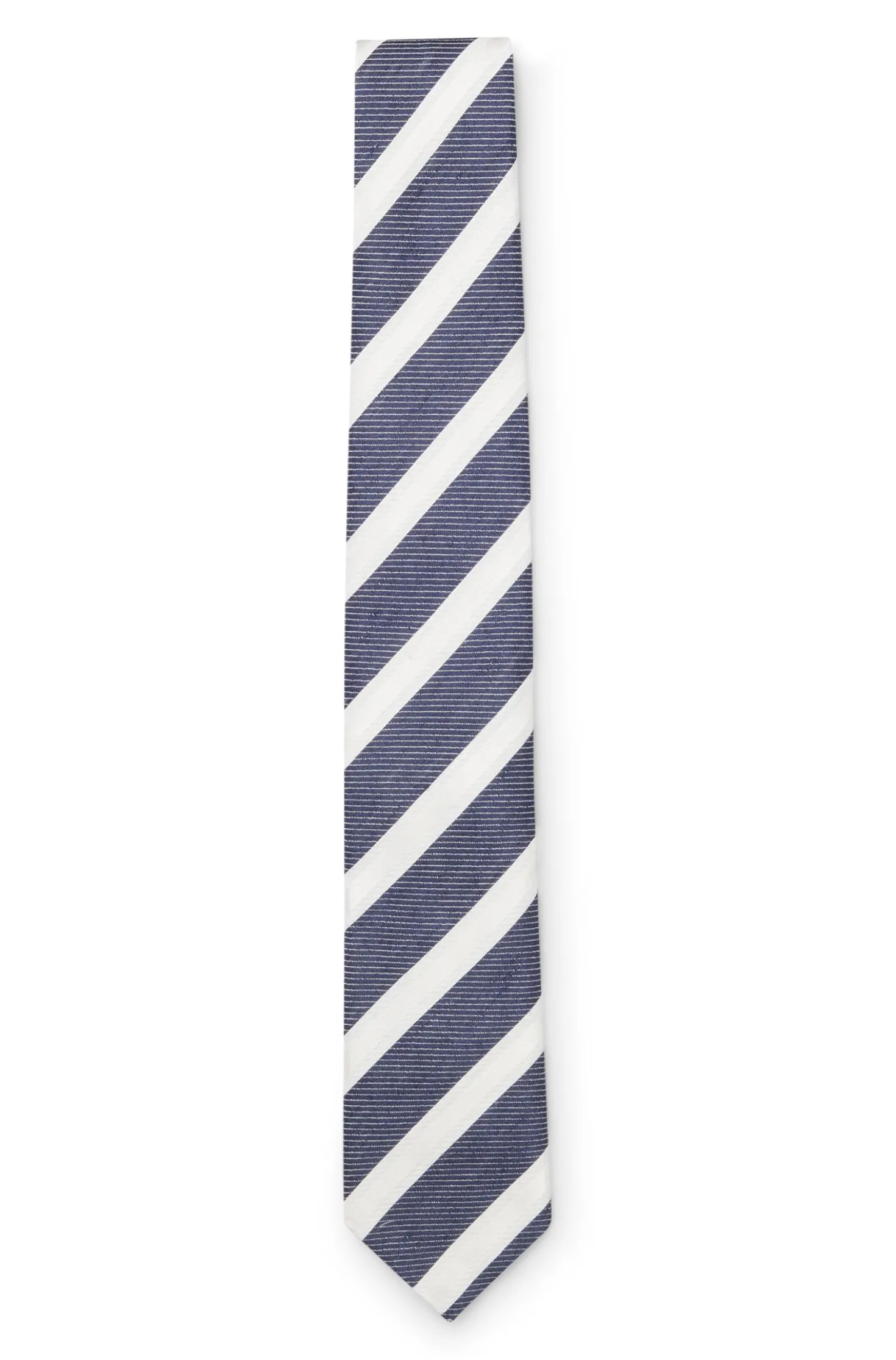 Diagonal-stripe tie in linen-silk jacquard