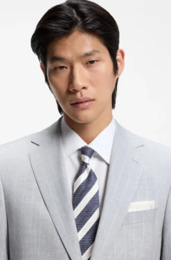Diagonal-stripe tie in linen-silk jacquard