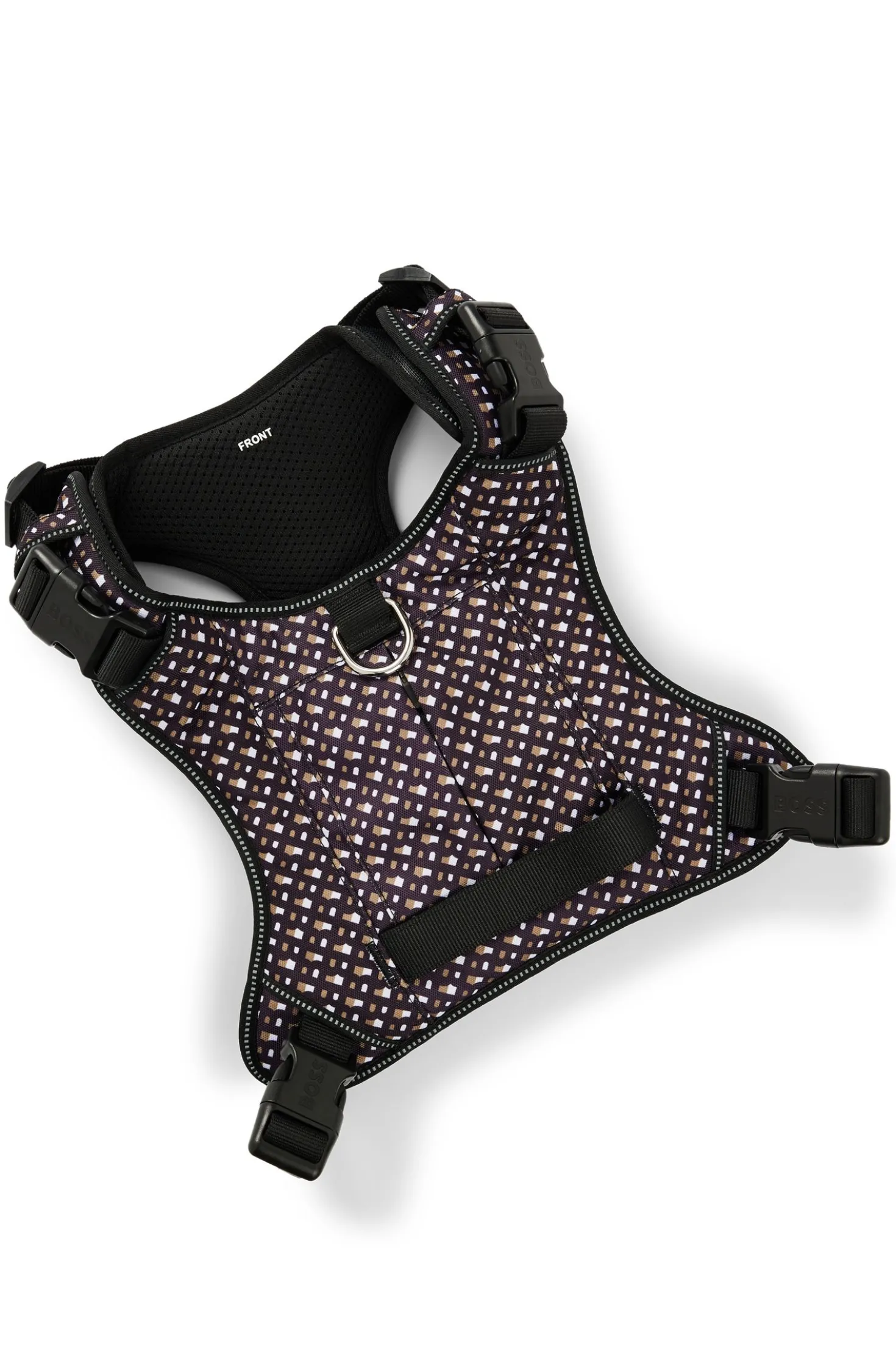 Dog mesh-lined harness with monogram pattern