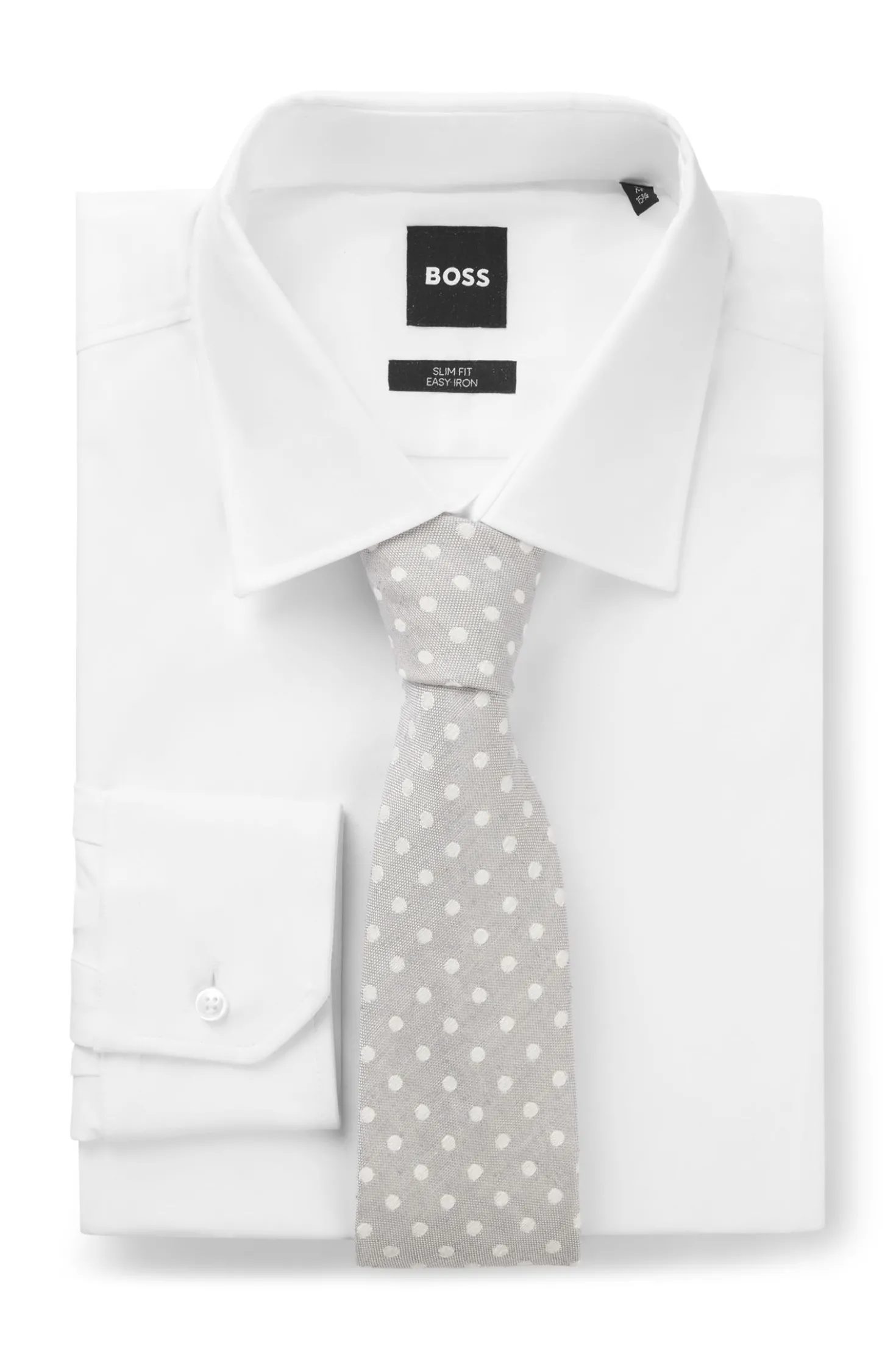 Dot-pattern tie in silk-linen jacquard
