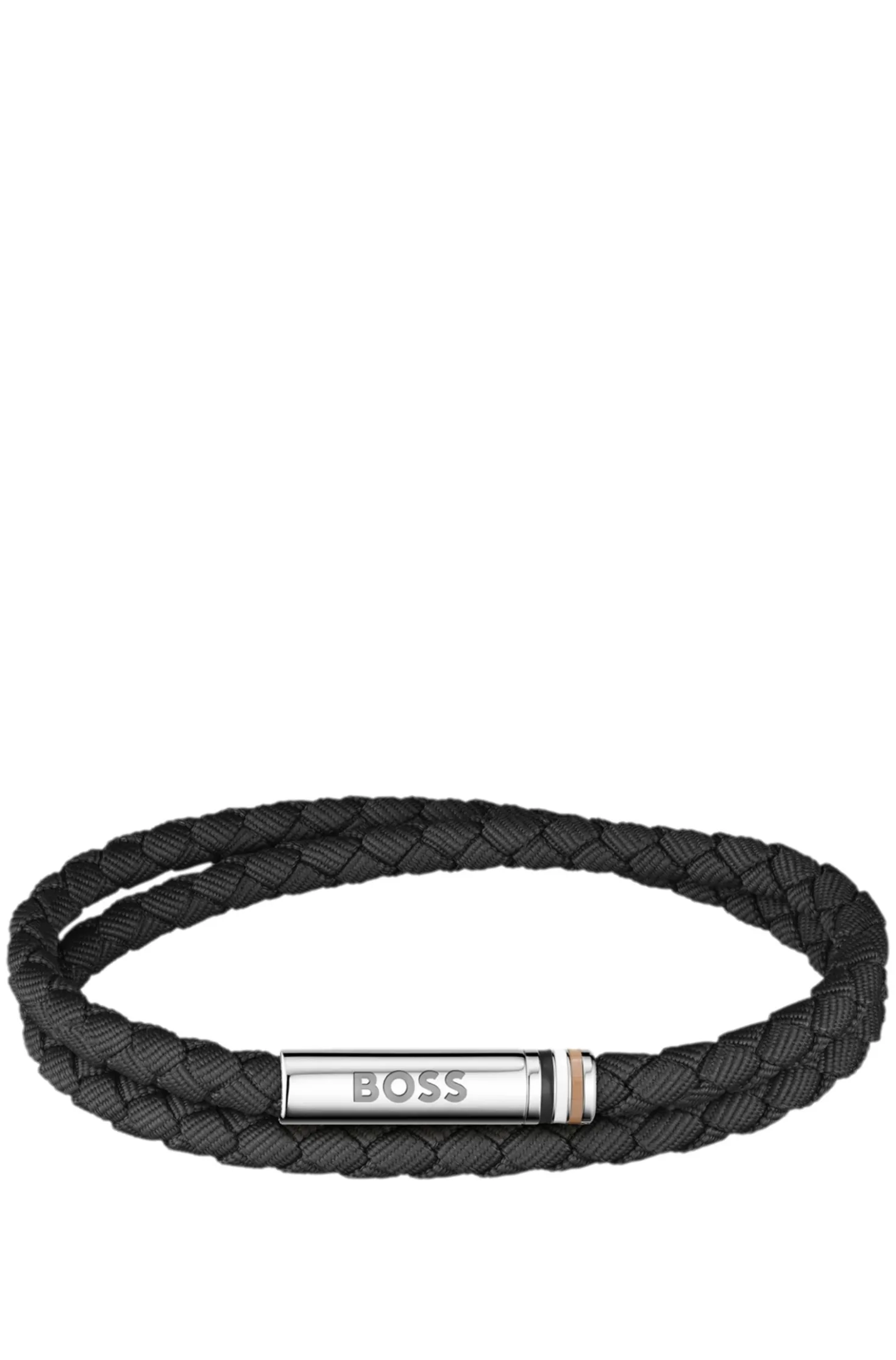 Double-braided black cuff with logo closure