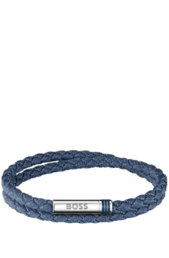 Double-braided denim-effect cuff with logo closure