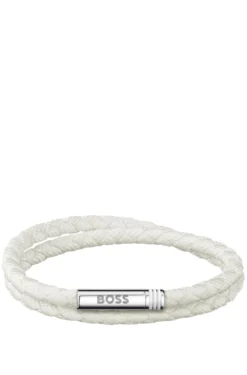 Double-braided white cuff with logo closure