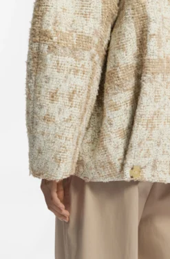 Double-breasted coat with check jacquard