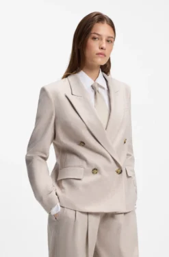 Double-breasted regular-fit blazer in melange flannel