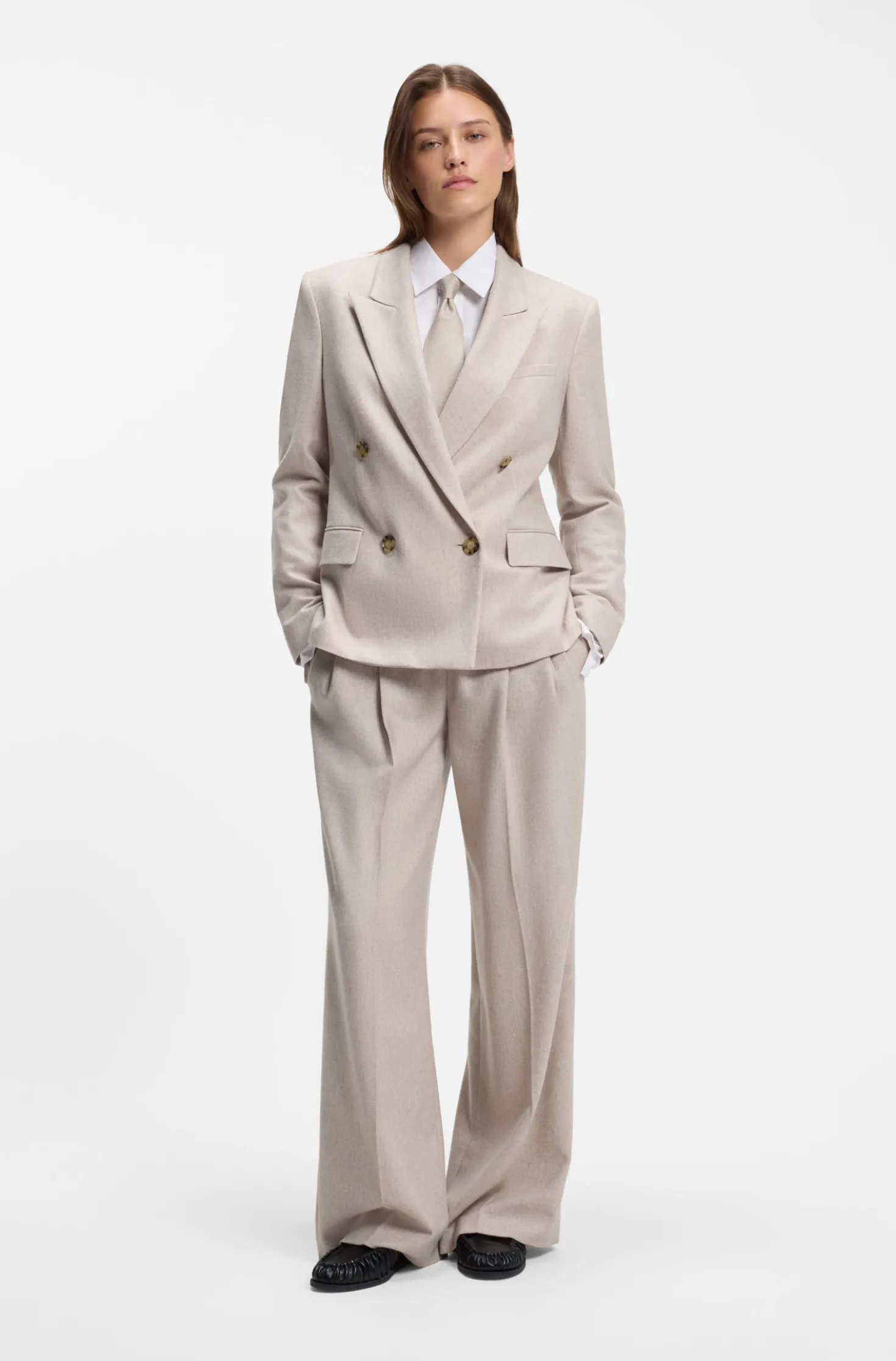 Double-breasted regular-fit blazer in melange flannel
