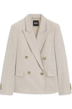 Double-breasted regular-fit blazer in melange flannel