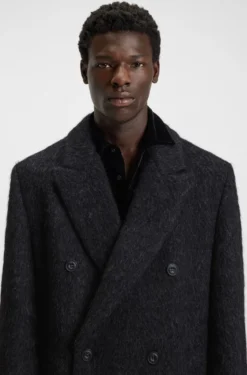 Double-breasted relaxed-fit coat with wool and alpaca