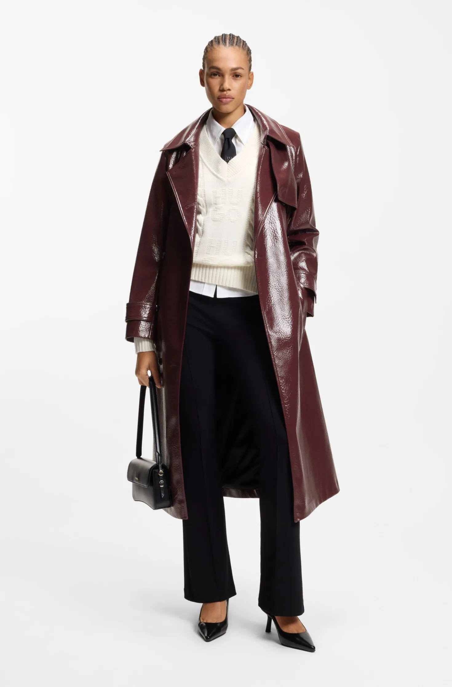 Double-breasted trench coat in faux leather