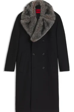 Double-breasted virgin wool coat with faux-fur collar