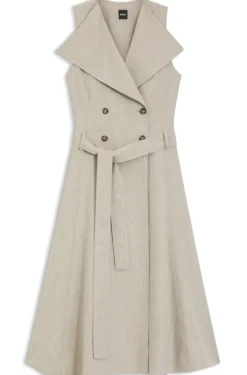 Double-breasted wrap dress in a herringbone linen blend