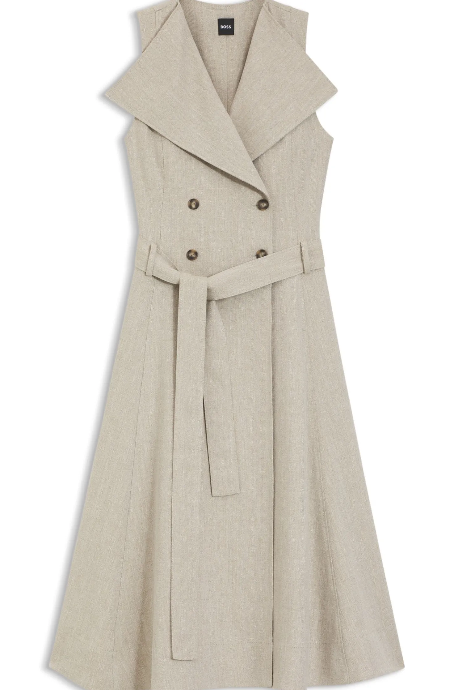 Double-breasted wrap dress in a herringbone linen blend