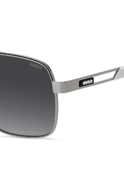 Double-bridge sunglasses in stainless steel with rubber logo