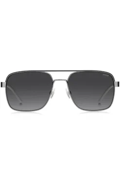 Double-bridge sunglasses in stainless steel with rubber logo