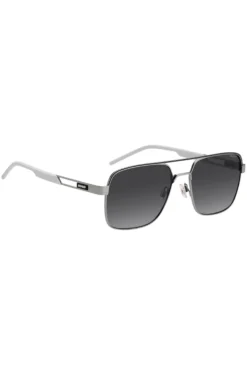 Double-bridge sunglasses in stainless steel with rubber logo