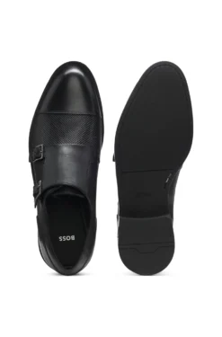 Double monk shoes in leather with perforated detail