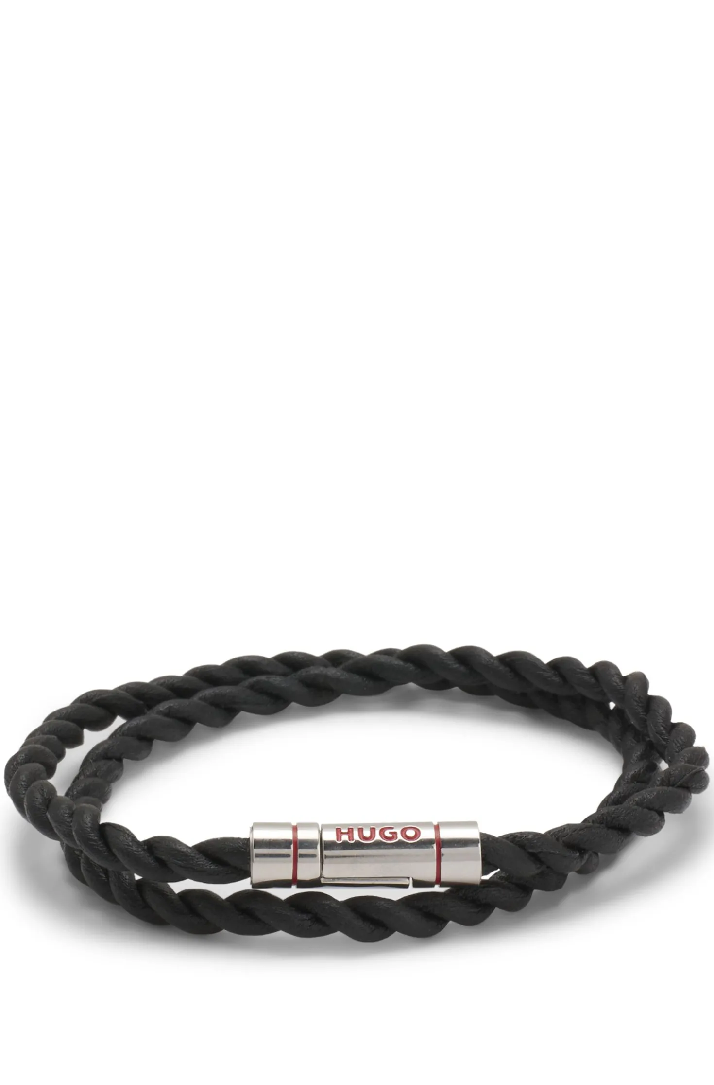 Double-wrap cuff in braided leather