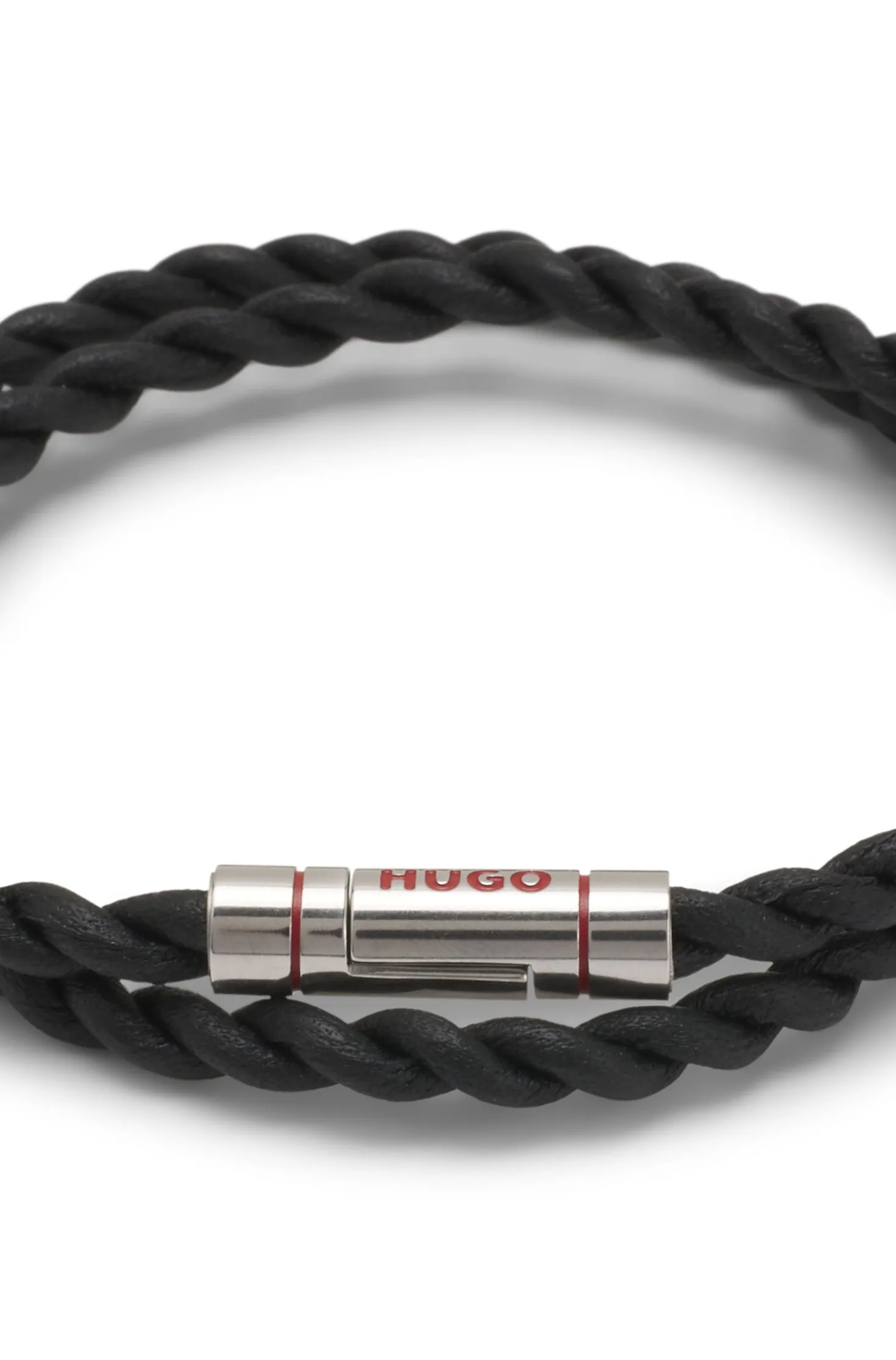 Double-wrap cuff in braided leather